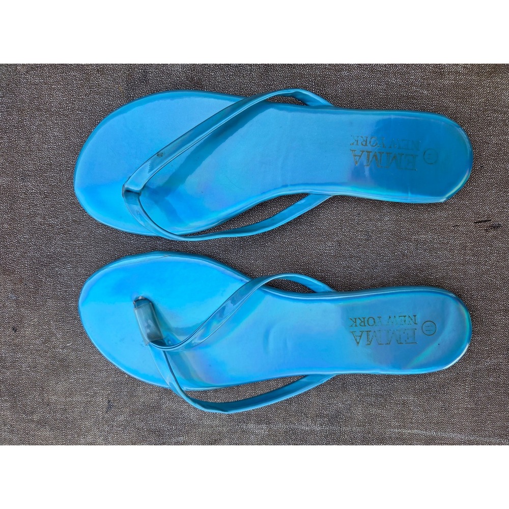 Emma New York Iridescent Blue Flip Flop Sandals Womens Size 11 Holographic Flat